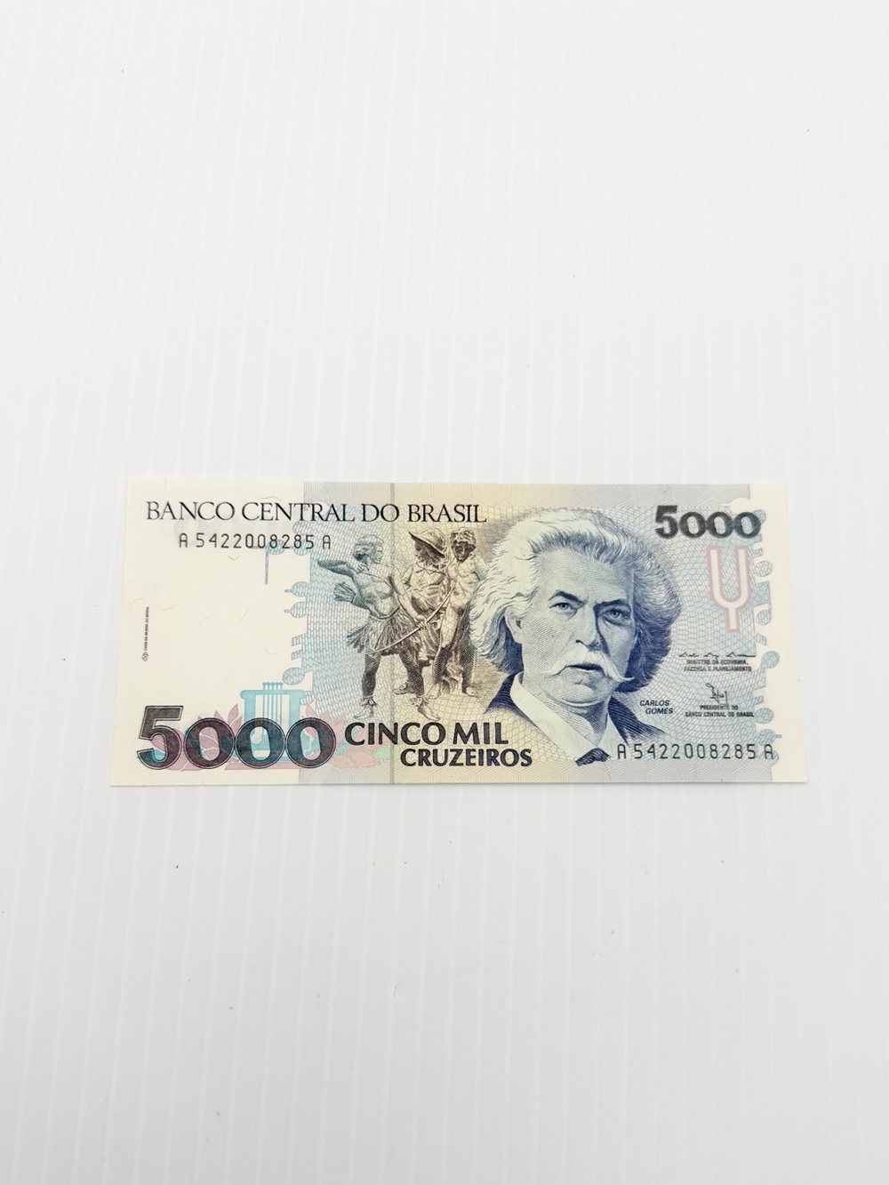 Vintage Banco Central Do Brazil Cinco Mil Cruzerios 5000 Carlo Gomes Bank Note